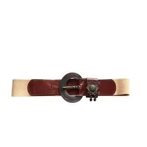 Units Vintage Statement Belt Partial Leather Brass Wide Medium Boho Medallion